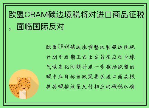 欧盟CBAM碳边境税将对进口商品征税，面临国际反对
